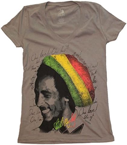 Unique Vintage Bob Marley Rasta Tam V-Neck Junior's Tee Medium Desiqn