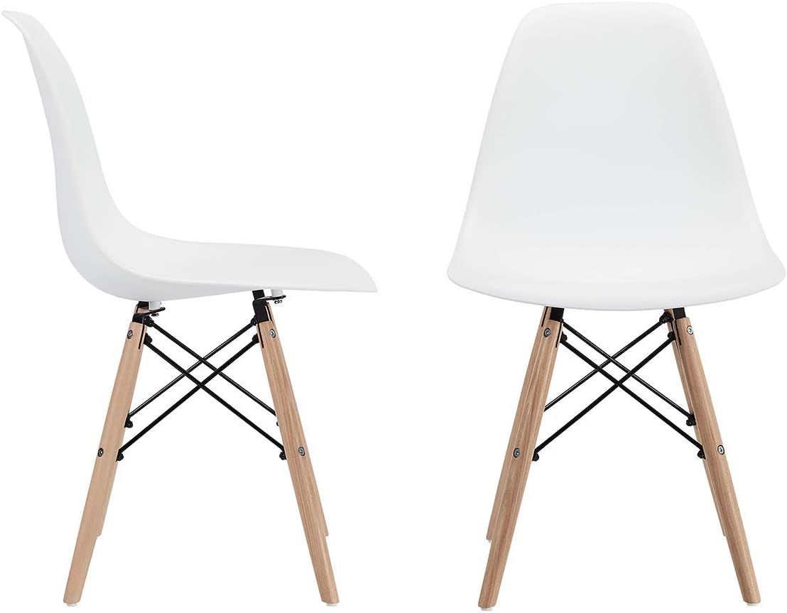 CangLong Modern Mid-Century Shell Lounge Plastic DSW Natural Wooden Legs for Kitchen, Dining, Bedroom, Living Room Side Chairs, Set of 2, Grey - Chairs