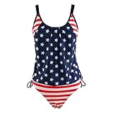 Women's Bikini Stripes Lined Up Double Up Tankini Top Swimwear Swimsuit Set