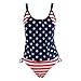Women's Bikini Stripes Lined Up Double Up Tankini Top Swimwear Swimsuit Set