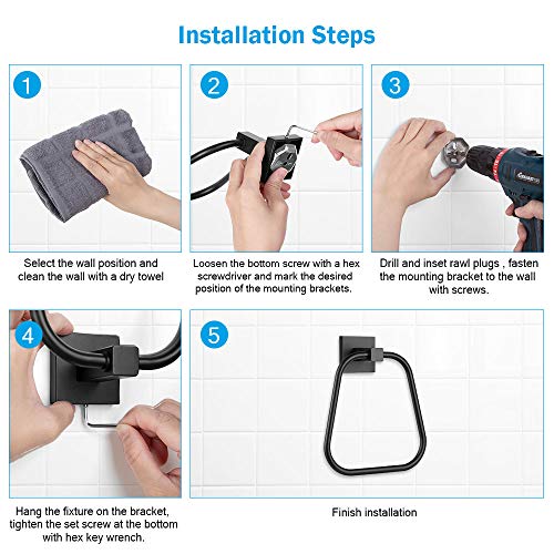 JOUBU Bathroom Towel Holder Round Black Rustic Hand Towel Ring Wall