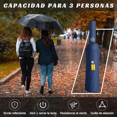 MXCOCO Paraguas Plegable Automático, Paraguas de Bolsillo para Lluvia y Sol, Sombrilla Plegable Grande Resistente al Viento y Lluvia con Protección UV, Portátil para Hombres y Mujeres