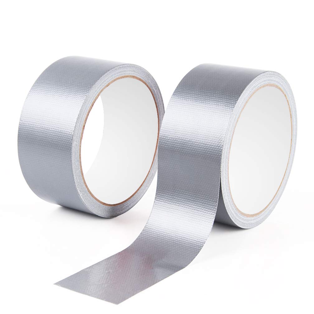 YTBUBOR Silver Duct Tape, 2 Rolls 48mm x 9m Heavy Duty Duct Tape, Waterproof Adhesive Gaffa Tape Indoor Outdoor Use for Repairing Sealing Fixing and Projects Wrapping