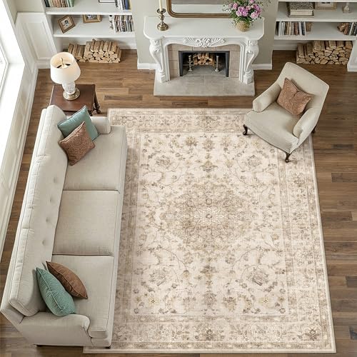 PureCozy Teppich Wohnzimmer 240x300cm Waschbarer Vintage Beige Tepiche