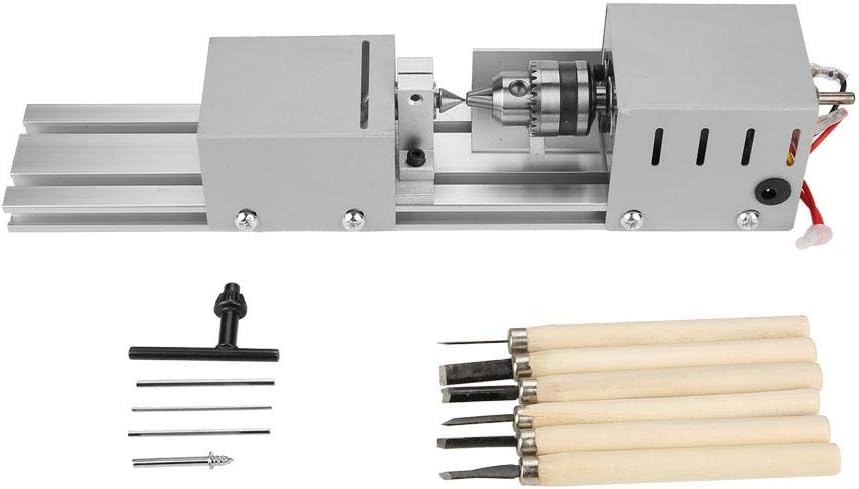 koulate Mini Woodworking Motorized Lathe Machine, Lathe Beads Machine Lathe Beads Polisher Machine Jewelry Beads Polishing Grinding Machine DIY Craft Drill Tool DC 24V 50W