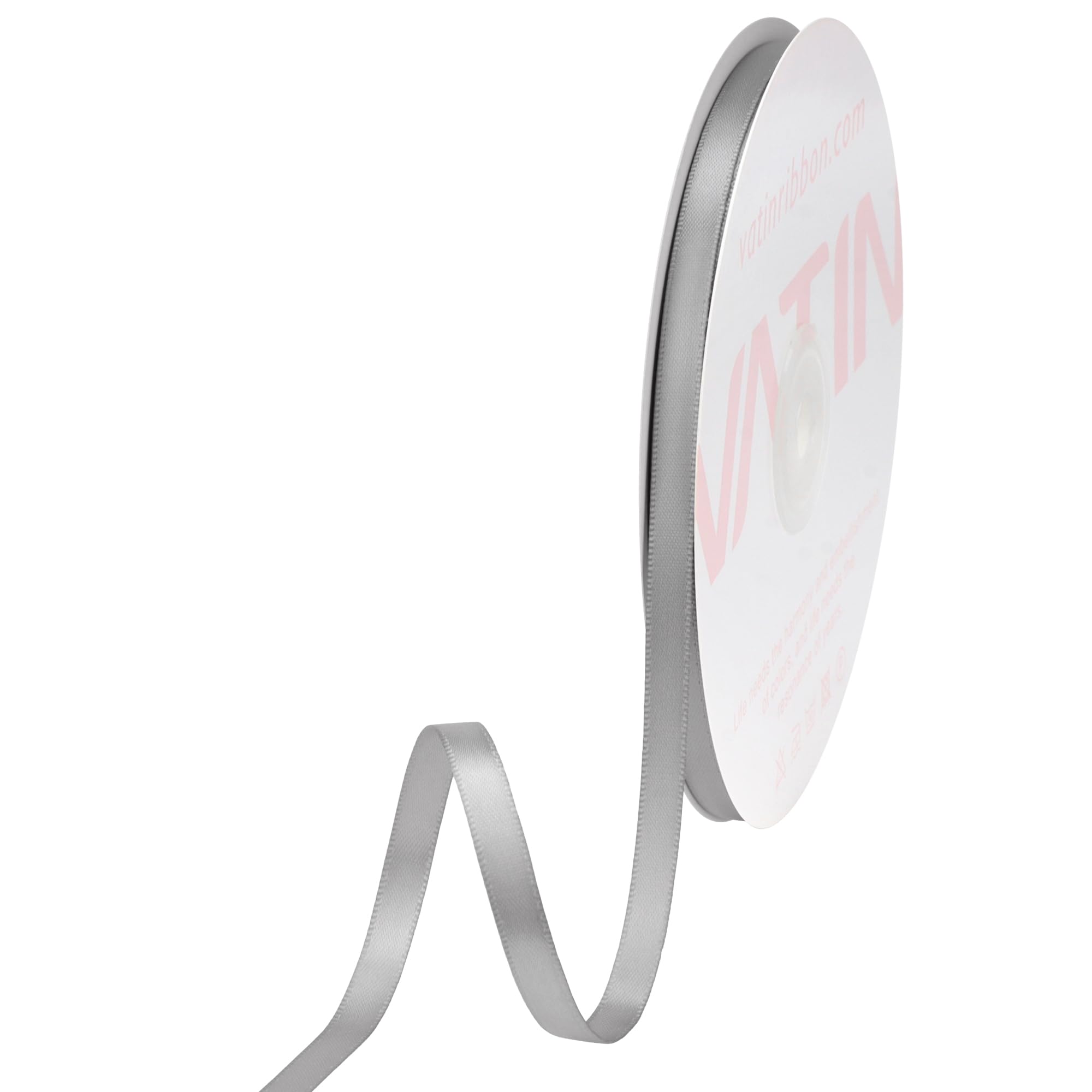 VATIN 6mm Double Faced Deep Silver Polyester Satin Ribbon - 45 Metre for Gift Wrapping Ornaments Party Favor Braids Baby Shower Decoration Floral Arrangement Craft Supplies