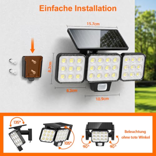 GEARLITE Solar Lights for Outdoor Use with Motion Sensor Pack of 2, 4-in-1 LED Super Bright 3500LM Solar Light 3 Heads, 3 Modes, 270° Wide Angle Lighting, IP65 Waterproof Solar Wall Light for Garage Yard