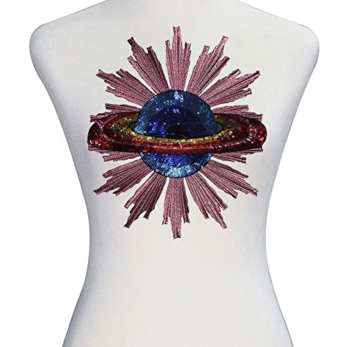 TH715 Globe Design Iron on Applique Patches for Jacket Garment Beaded Sequins Embroidery Sticker Sewing Apparel Accessories 1PC