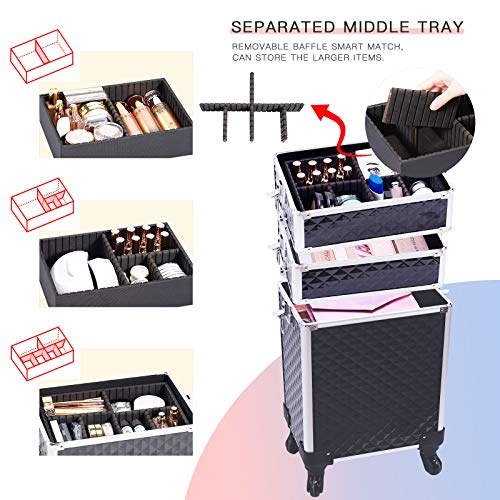 Stagiant Rolling Makeup Train Case Large Storage Cosmetic Trolley 4 in