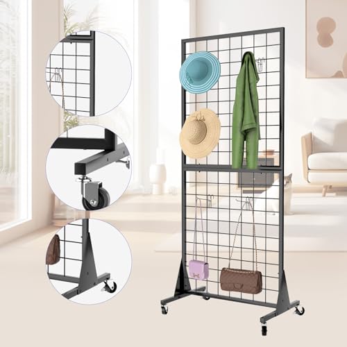DEYEGELEA Lot de 3 Grille d’Exposition sur Pied, 180x160cm Présentoir de vente au détail, Présentoirs Robustes avec base triangulaireavec Crochets Inclus, pour Magasin de Détail, Salon Professionnel