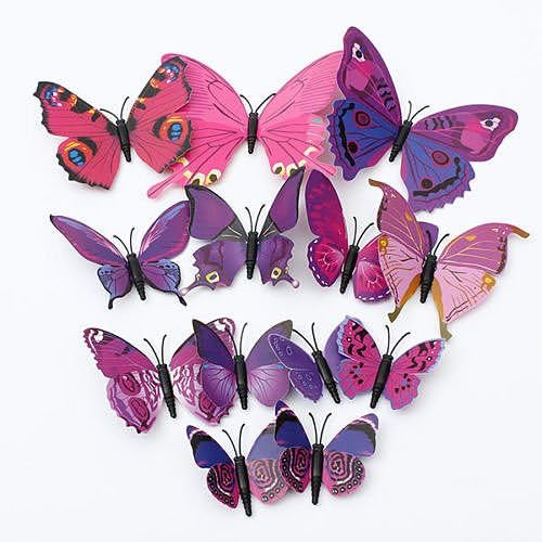 12PcsX 1Color Art Decal Girls Home Room Wall Stickers 3D Butterfly Decorations Decors "Purple Color" Set03