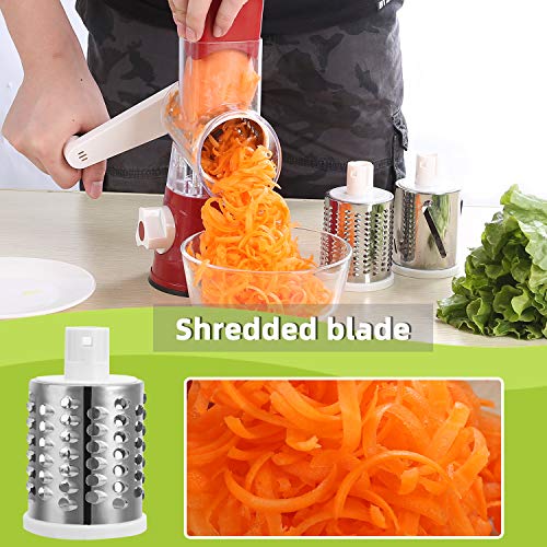Manual Rotary Cheese Grater, Round Mandoline Slicer with Strong Suction Base, Vegetable Slicer Nuts Grinder Cheese Shredder - Thumbnail 2