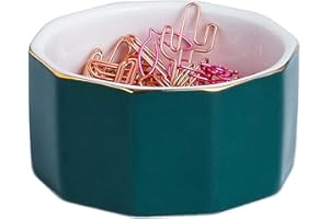 YOSCO Paper Clip Holder Ceramic Marbling Paper Clip Dispenser for Desk Paper Clip Organizer Office Binder Clip Holder (Dark Green-01)