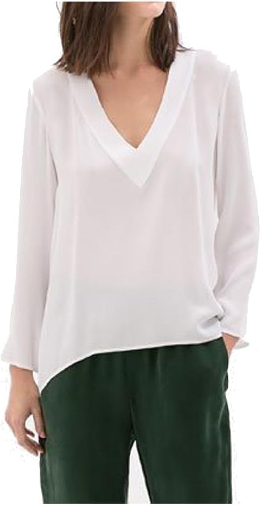 EFeeling Women's V-neck High Low Hem Chiffon Blouse White Large at Amazon Womenâs Clothing store