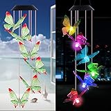 Solar Butterfly Wind Chimes Outdoor- Waterproof Solar Powered LED Changing Light Color 6 Green Butterflies Mobile Romantic Wind-bell For Home, Party, Festival, Night Garden Decoration(blackboard)