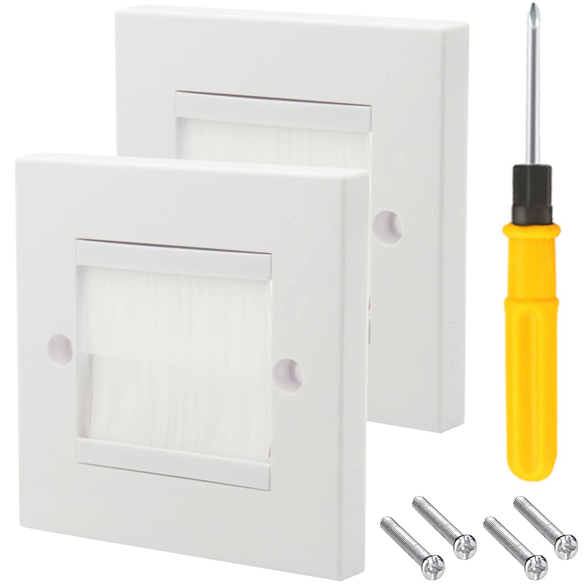 Acmerota Brush Wall Plate Single Gang Brush Plate Faceplate for Cable Pass Through Cover Outlets, Sockets and Tidy Up Wires, Standart UK White Wallplate with White Brush 2Pcs