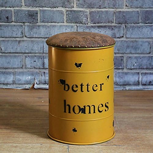 Shoe stool LUYIASI- American Retro Style Bar Stool Oil Bucket Stool Paint Bucket Bar Metal Bucket Storage Creative Bucket Stool(30x30x45cm) (Color : Yellow)