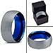Charming Jewelers Tungsten Wedding Band Ring 8mm for Men Women Comfort Fit Blue Round Domed Brushed