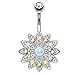 BodyJ4You Belly Button Ring Flower White Created-Opal Stone Aurora CZ 14G Navel Banana Steel Bar