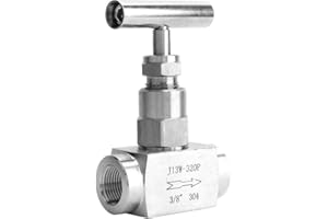 Oumefar Straight Needle Valve Stainless Steel High Pressure Needle Valve Female Thread Shut-Off Needle Valve for Water, Gas, Oil, Fuel and Other Media(3/8”)