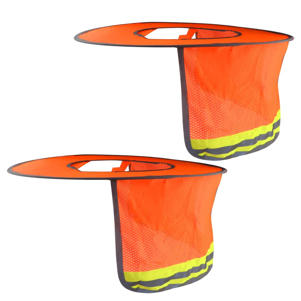 WMYCONGCONG 2 Pack Hard Hat Sun Shield Full Brim Mesh Neck Shield Sun Visor with Reflective Strip for Outdoor Construction Site Hardhats Safety Helmet Accessories, High Visibility Orange