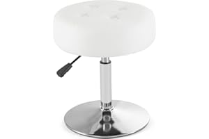 Gitrah White Vanity Chair for Makeup Room Round Ottoman Tufted PU Leather Makeup Chair Vanity Stools for Bathroom Height Adjustable 360 Swivel