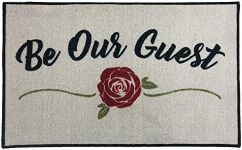 FloorMatShop Be Our Guest Red Rose Novelty Carpet Nylon Indoor Welcome Entrance Mat Approx. 2' x 3' Surged Edge Made in The USA