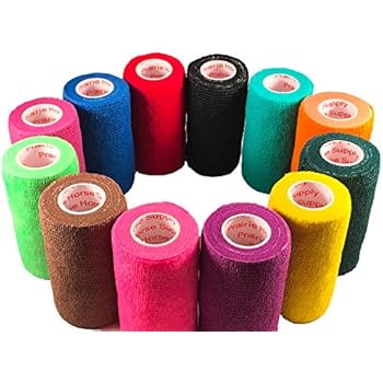 3 Inch Vet Wrap Tape Bulk (Assorted Colors) (Pack of 12) Self Adhesive Adherent Adhering Flex Bandage Rap Grip Roll for Dog Cat Pet Horse