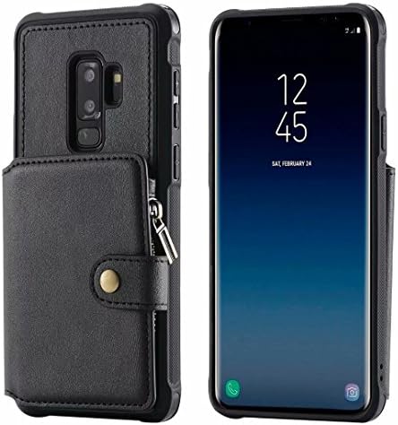 Samsung Galaxy S9 Plus Case,Luxury PU Leather Shock Absorption Phone Case Zipper Pocket Back Cover with Credit Card Holder for Samsung Galaxy S9 Plus 2018 (Black)