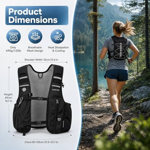 SAVIOR COOL Cooling Running Vest with Hydration Bladder 2L, 10L Hydration Backpack, 3 Cool Packs, 180 Min Cooling System, Reflective, for Men and Women | 2L water bladder, 3 cold sources