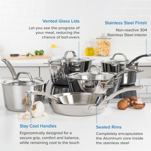Viking Culinary Contemporary 3Ply Stainless Steel Cookware Set, 10