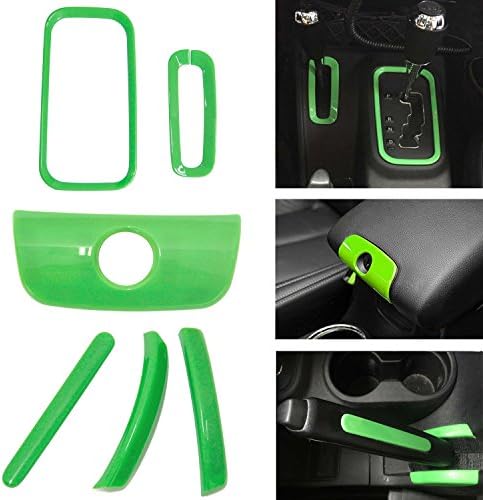 (6pcs/set) Interior Handbrake Handle Cover &amp; Armrest Switch Keyhole Trim &amp; Gear Shift Knob Box Trim for Jeep Wrangler 2011-2016 (Green)