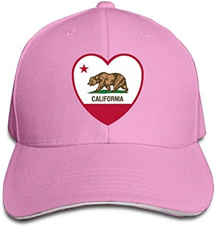 YLSD Clipart - California Flag - Heart Unisex Washed Twill Sandwich Bill Cap Adjustable Peaked Baseball Cap Fashion Golf Hat Cool Baseball Caps &amp; Golf Capssnapback Hat Pink