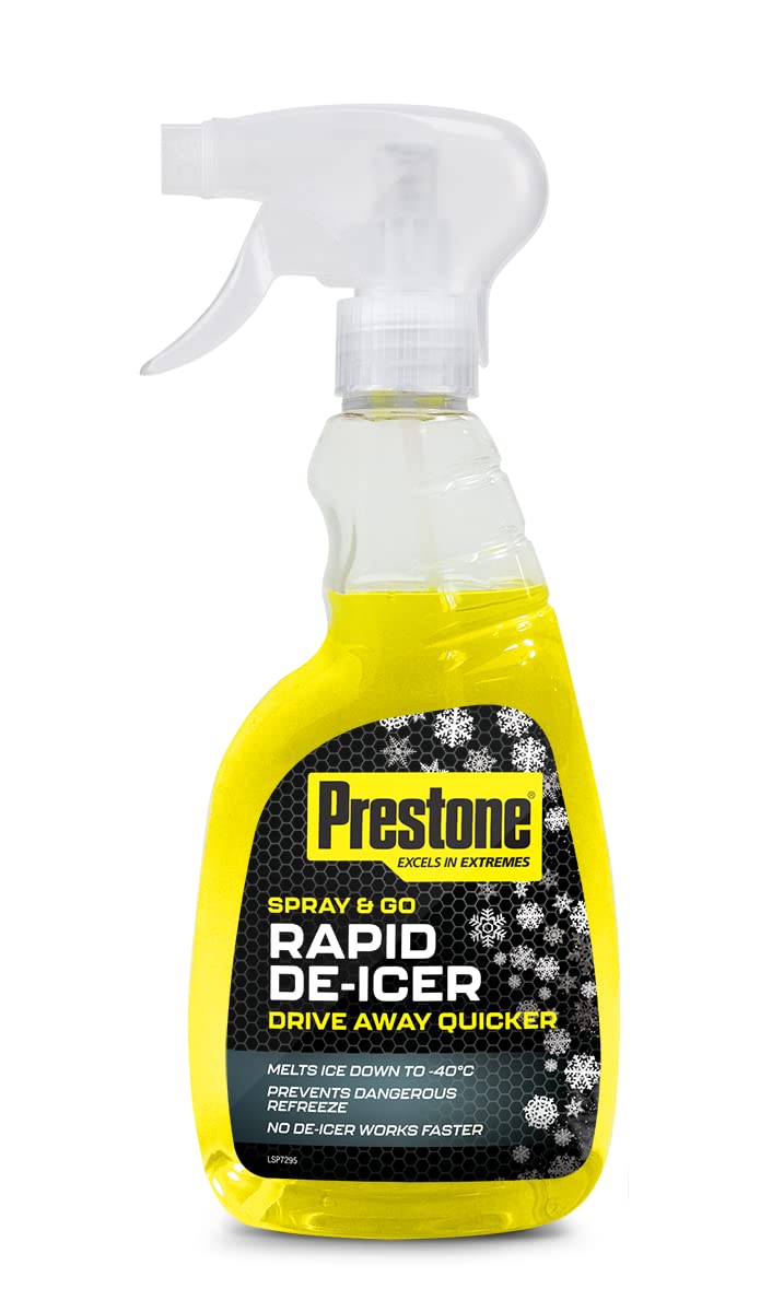 Prestone De-Icer, Anti Freeze Spray For Car Window, Fast Acting De-Icer Spray For Car, Fastest De-Icer, Prevents Re-Freeze & Melts Ice At -40C, Essential Car Accessories, Rapid Trigger Deicer, 500ml
