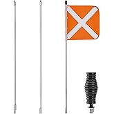 Racewill Sand Safety Flag with Barrel Spring Mounting Base, 12" x 12" PVC Reflective Flag, 9.3Ft Max Height, Compatible with UTV, ATV SUV, Truck & Off-road