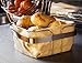Bread Basket - Stainless Steel Bread Pastry Server with Canvas Liner, Square Bread Storage for French Bread, Artisan Bread, Croissant, Rolls, Muffins, Beige,and Silver, 8.25 x 8.3 x 4.2 Inches