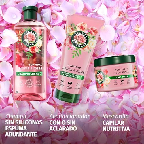 Shampoo herbal essences softness rose, 350 ml, hidrata, origem natural*, sem silicone, vegano, não testado em animais *ingredientes da fórmula