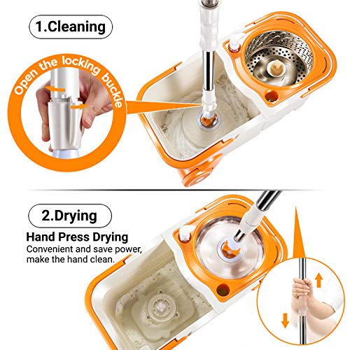 MASTERTOP Spin Mop Bucket System with Wringer Set Floor Mop Stainless