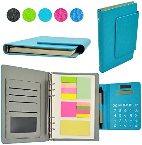 KHHK PU Leather Refillable Notebook with Solar Calculator &amp; Sticky Memo Notes Loose Leaf Binder Personal Organizers Planner in 8.5inch
