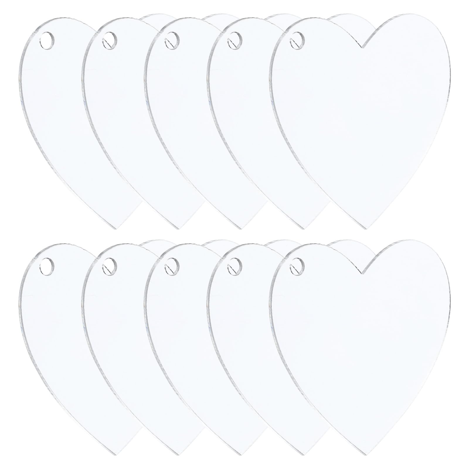 PATIKIL Acrylic Hearts Discs, 10 Pack Plastic Clear Blank Christmas Tree Ornament Keychain Transparent Pendant Hanging Decoration for Custom DIY 50x45x1mm
