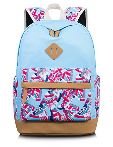 Backpack for Girls, Cute College Bookbags Water-Resistant Backpack Shoulder Bag Bookbags by Leaper (Shoes-Blue)
