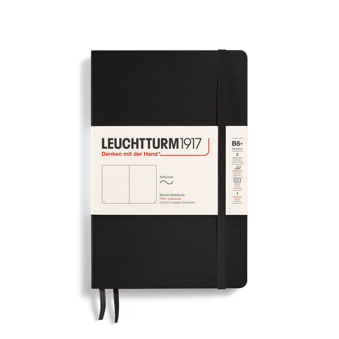 LEUCHTTURM1917 358292 Notebook Softcover Paperback (B6+), Plain, Black
