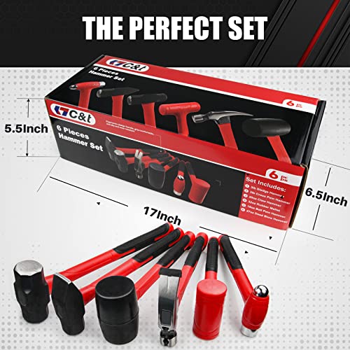 C&T 6Piece Hammer Set, Fiberglass Handle & Mallet Set, With Shock