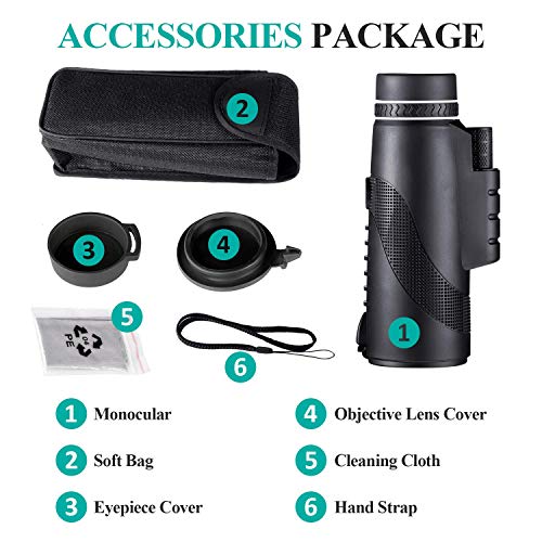 Monocular Telescopes - 40X60 Monocular Telescope HD Waterproof Shockproof Telescope with Smartphone Mount & Tripod for Camping Bird Watching Travel Hunting Football Match Concert Live