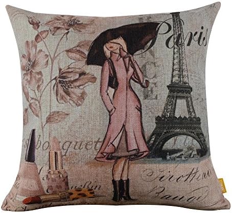 B Lyster shop Paris Lady Eiffel Tower Perfume J122 Cotton &amp; Polyester Soft Zippered Cushion Throw Case Pillow Case Cover