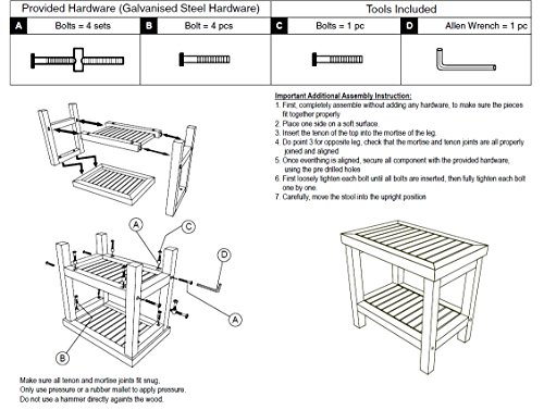 AlaTeak Wood Shower Bath Spa Waterproof Stool Bench with Shelf 19"