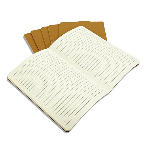 Z-Liant 6 Pack A5 Journals Diary Notebook Set : Kraft Brown Cover, 30 Sheets/60 Lined Pages.