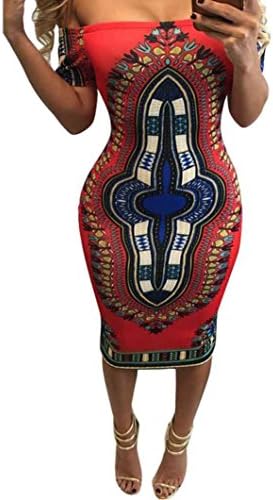 NOMENI Women Traditional African Print Dashiki Bodycon Sexy Short Sleeve Dress (M)
