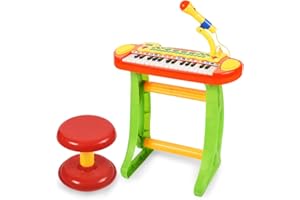 BAOLI Kids Piano Keyboard Toys 31 Keys,Electronic Piano for Beginners,3 4 5 6 7 8 Years Old Toddler Girl Boy Gift,Musical Instrument, w/Microphone,Multiple Sounds,Stool,Recordings,Note Stickers - Red