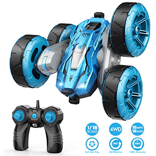 Remote Control Car for Boys, TECBOSS 1/18 Scale RC Stunt Car Toys, 2.4GHZ High Speed RC Crawlers with Rechargeable Battery, Boy Toys Age 3,4,5,6,7,8